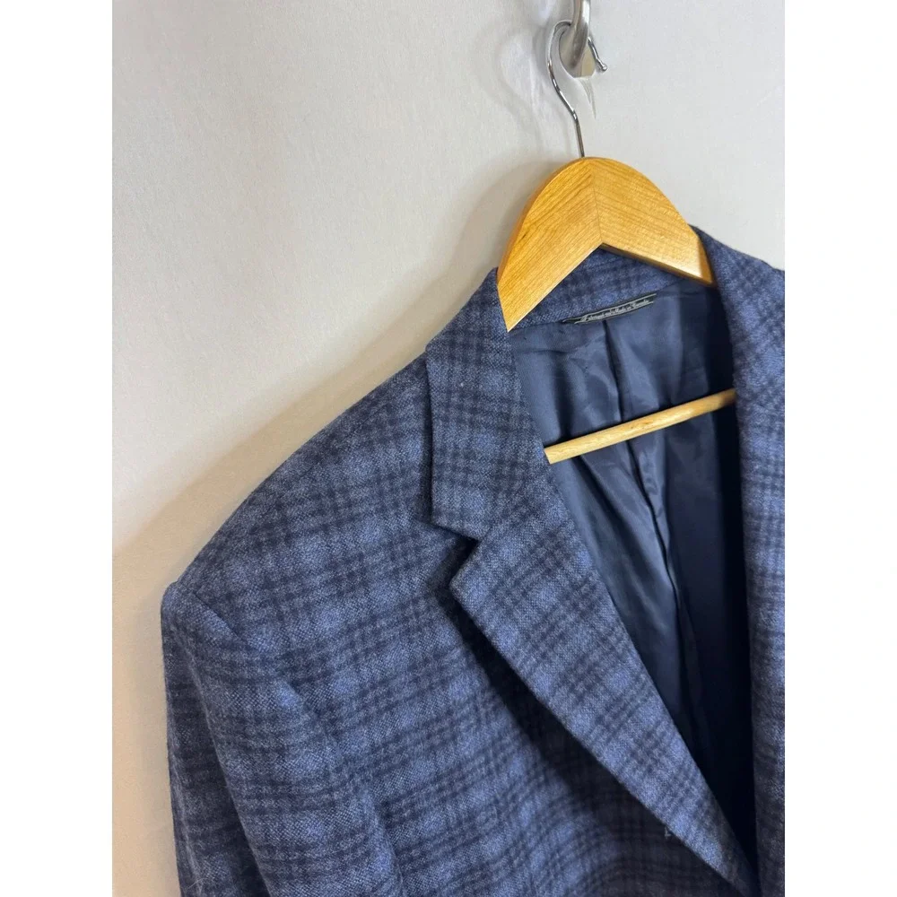 Tollegno 1900 Italy Grant King Wear Positano Blue Plaid Wool Blazer Men 48R